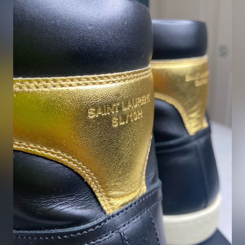 Saint Laurent SL 10h Black Gold High Top Trainer Sneaker Court EU 46 US 13 - Picture 3 of 16